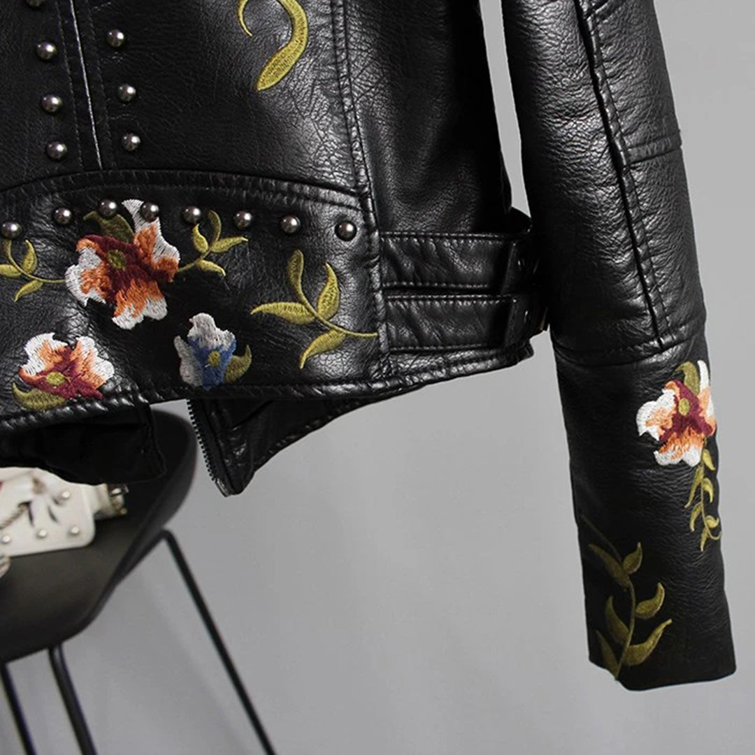 Stylische Lederjacke mit Blumenmuster für Frauen