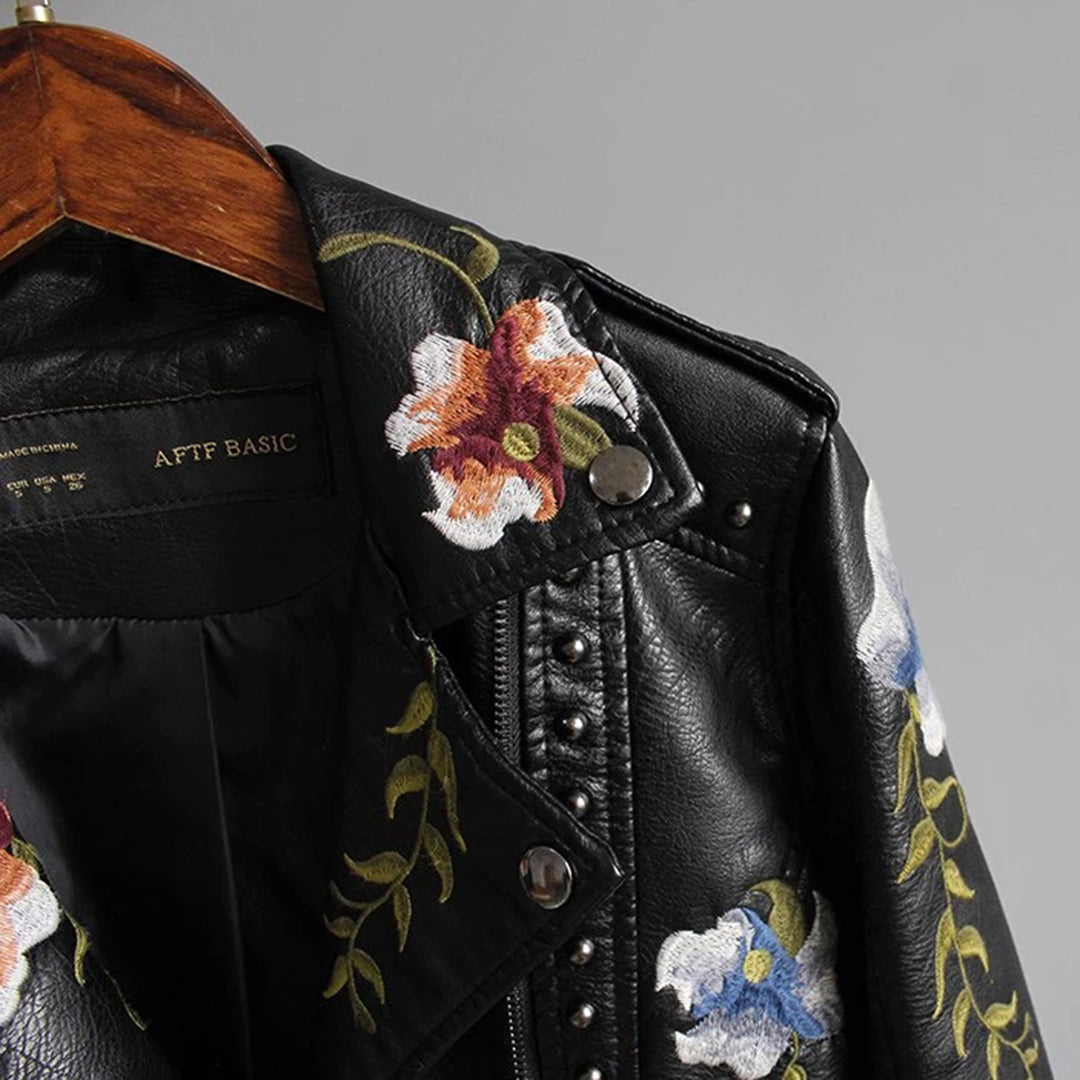Stylische Lederjacke mit Blumenmuster für Frauen