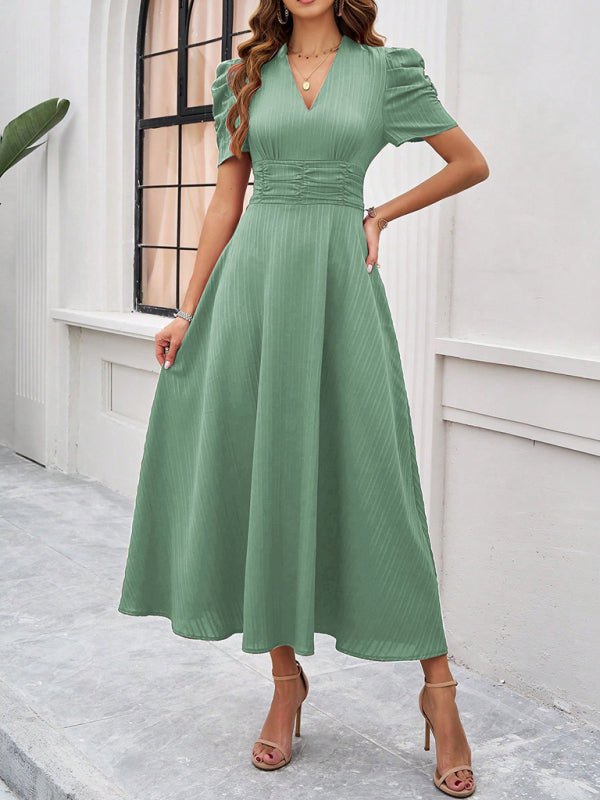 Dame Cocktail Midi-Kleid mit Puffärmeln