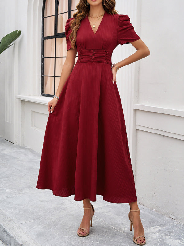 Dame Cocktail Midi-Kleid mit Puffärmeln