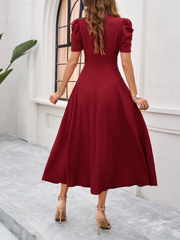 Dame Cocktail Midi-Kleid mit Puffärmeln