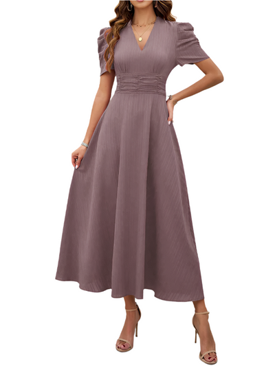 Dame Cocktail Midi-Kleid mit Puffärmeln