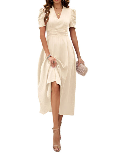 Dame Cocktail Midi-Kleid mit Puffärmeln