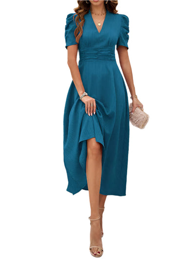 Dame Cocktail Midi-Kleid mit Puffärmeln
