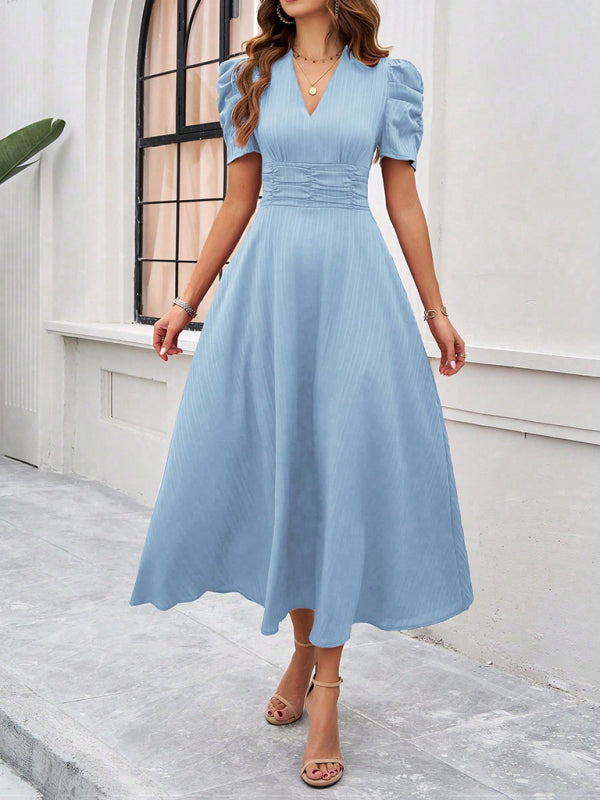 Dame Cocktail Midi-Kleid mit Puffärmeln
