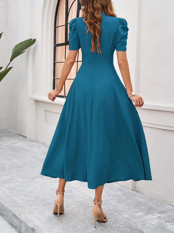Dame Cocktail Midi-Kleid mit Puffärmeln