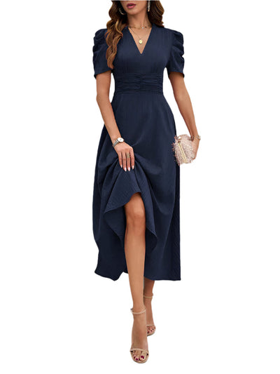 Dame Cocktail Midi-Kleid mit Puffärmeln