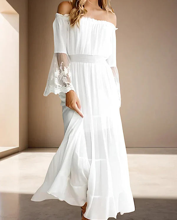 Ayla – kleid mit langen kanten in weib und schwarz