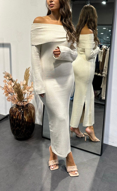 Azrielle™ | Überfaltetes Strick-Maxikleid