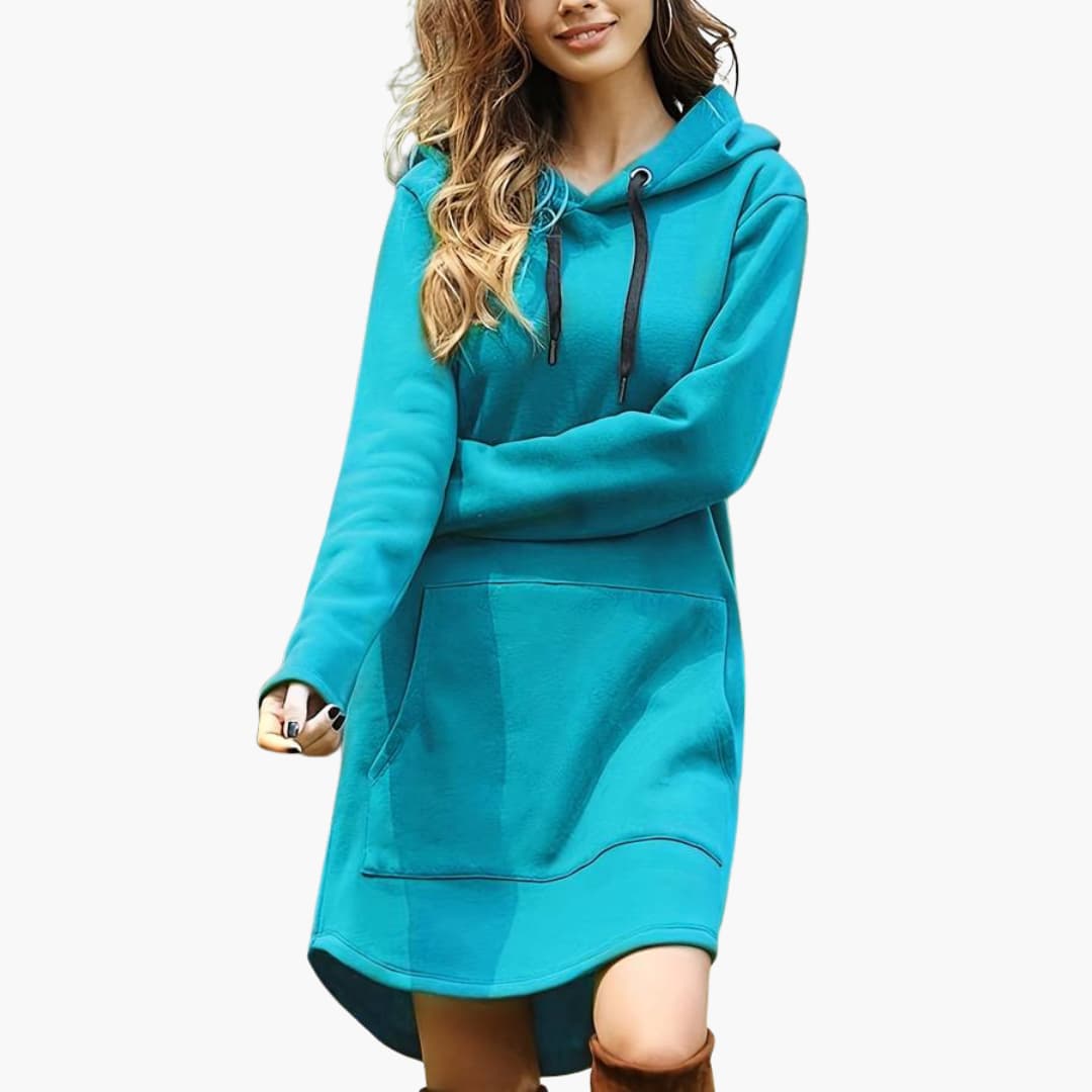 Damen Kapuzen kleid mit Kängurutasche und Kordelzugkapuze