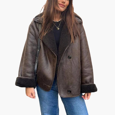 Damen Fleece jacke mit Reverskragen und Fronttaschen