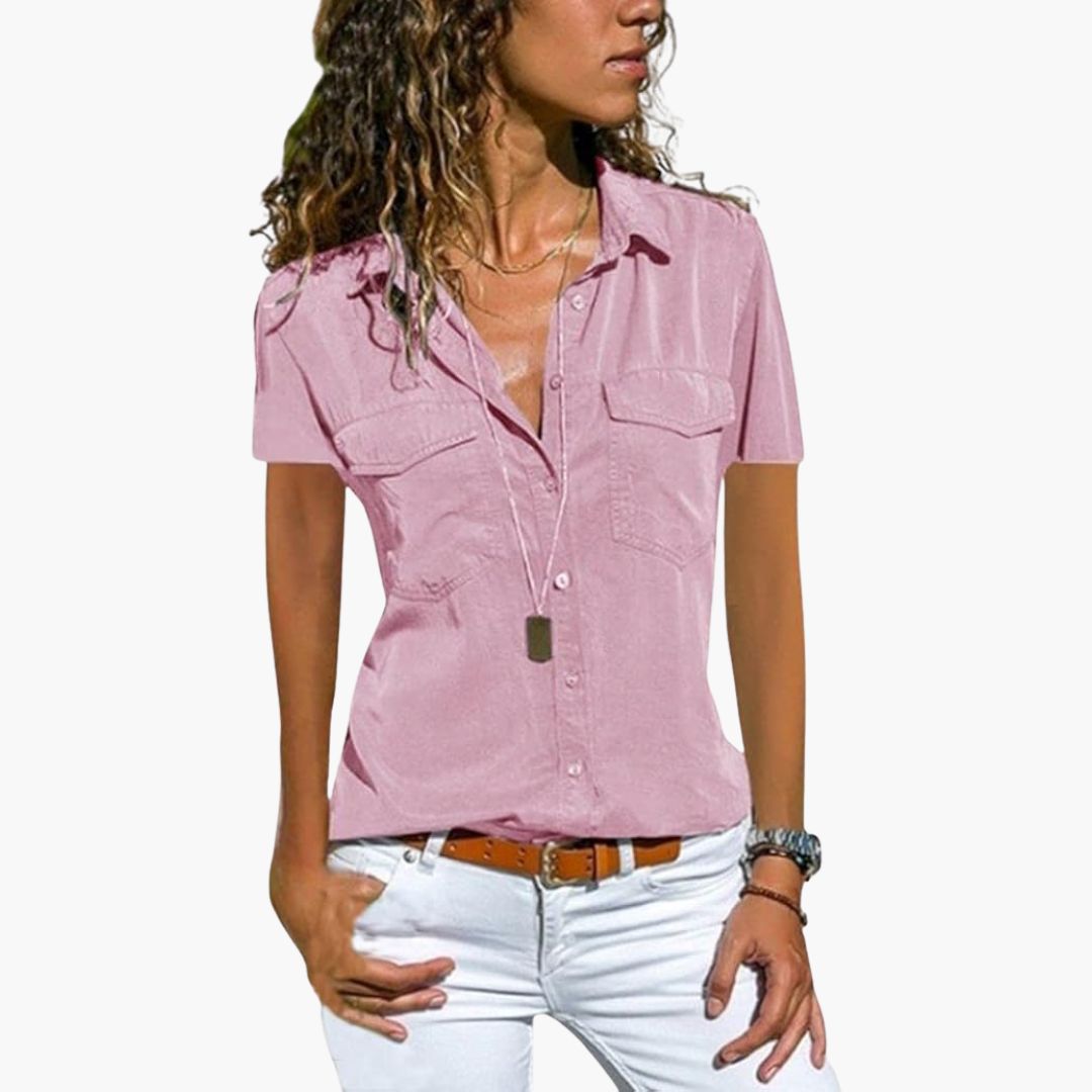 Damen Hemd Mit Knopfleiste Kurzarm Sommerbluse