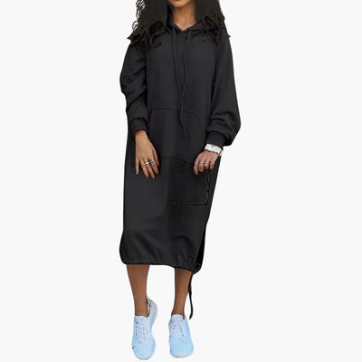 Damen Hoodie Kleid mit Kordelzugsaum und Kängurutasche