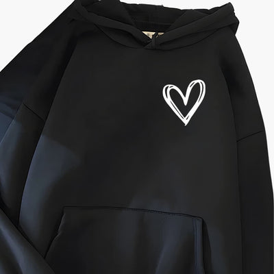 Damen Hoodie mit Kordelzugkapuze und Herz-Print