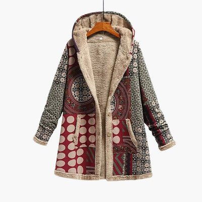 Damen Kapuzenjacke mit Knöpfen und Patchwork-Oberfläche