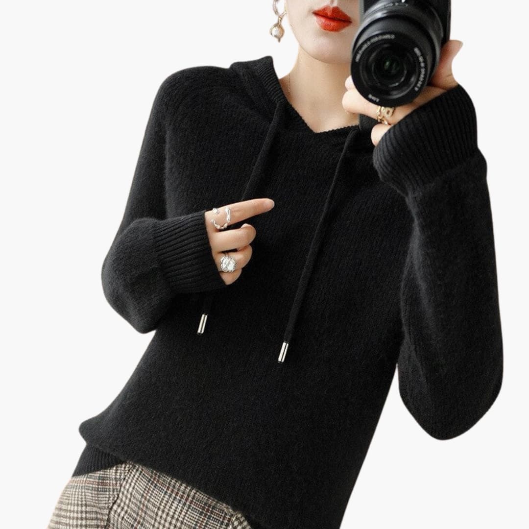 Damen Kapuzenpullover Strick mit Kapuze und langen Ärmeln