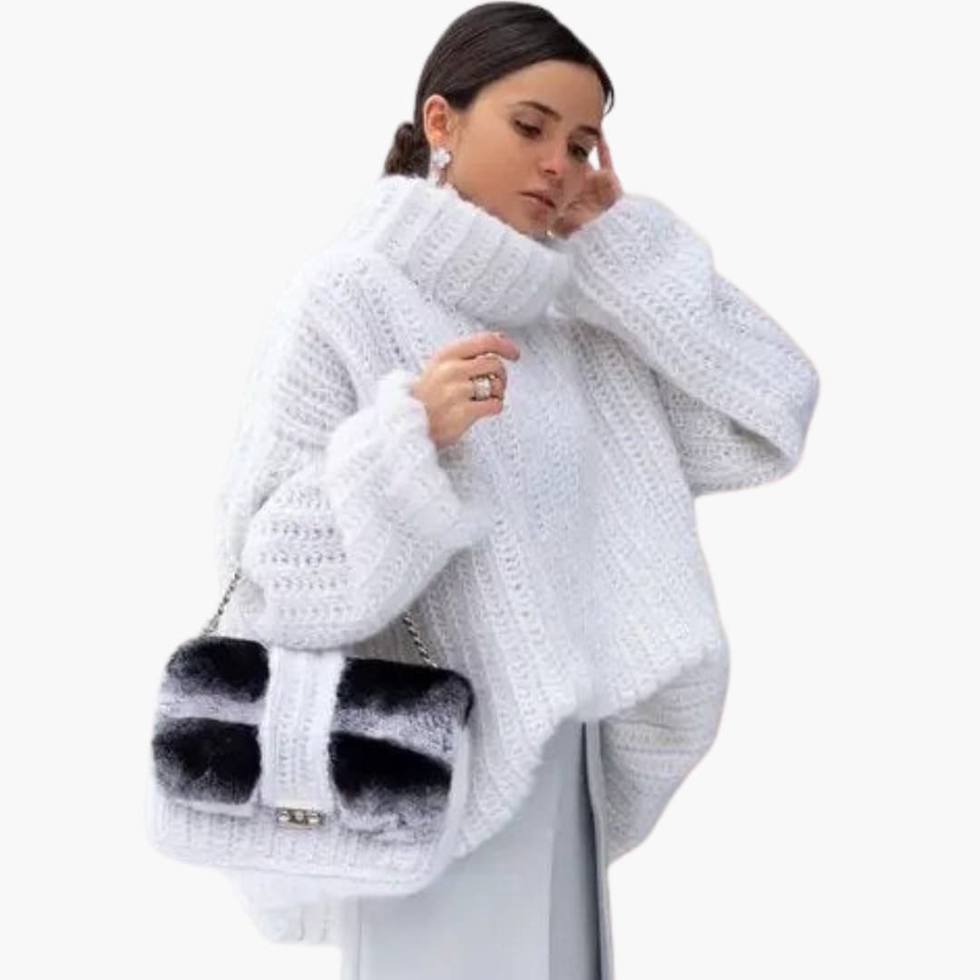 Damen Oversize Strickpullover mit Rollkragen