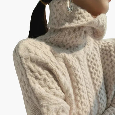 Damen Rollkragenpullover mit Zopfmuster