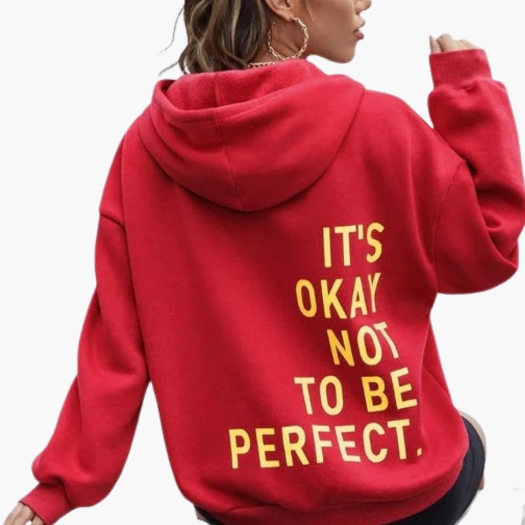 Damen Text Print Hoodie mit Kordelkapuze