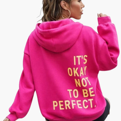 Damen Text Print Hoodie mit Kordelkapuze