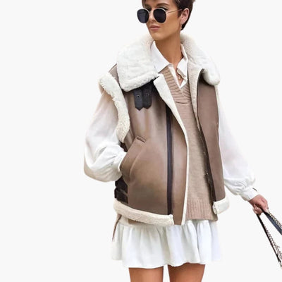 Damen Weste mit Reißverschluss und Kunstfellfutter