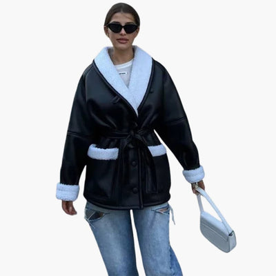 Damen Winterjacke mit Gürtel und Fronttaschen