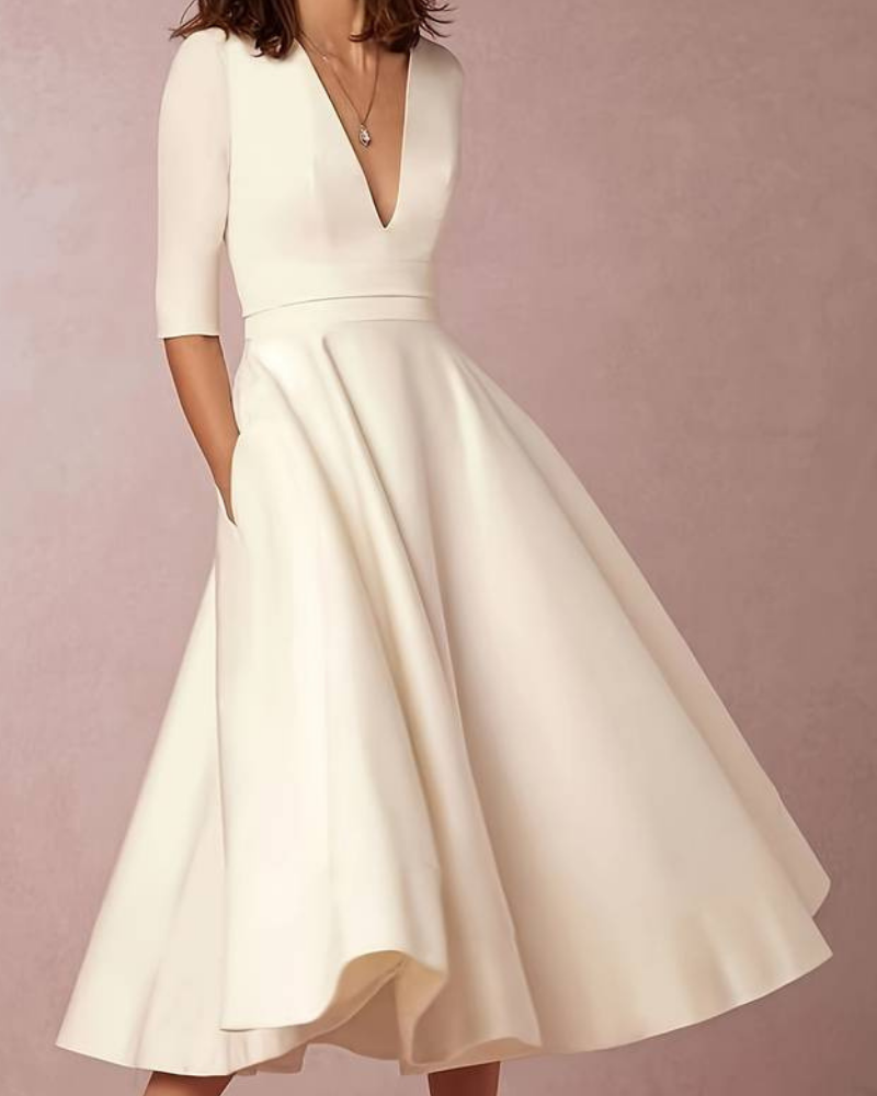 Damen Kleid mit weitem Rock | Elegantes Midikleid für Feier & Anlass