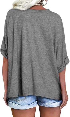 Damen Leinenbluse Sommer - Lockeres Kurzarm Shirt mit V-Ausschnitt