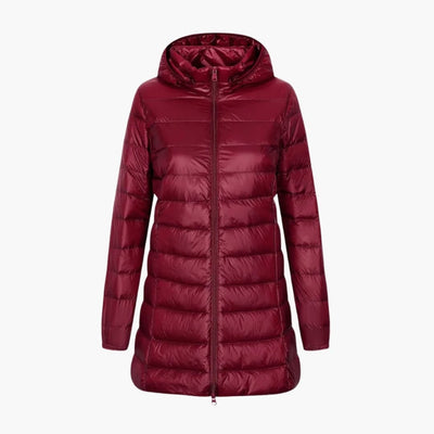 Damen Winter Daunenjacke mit Kapuze und langem Schnitt
