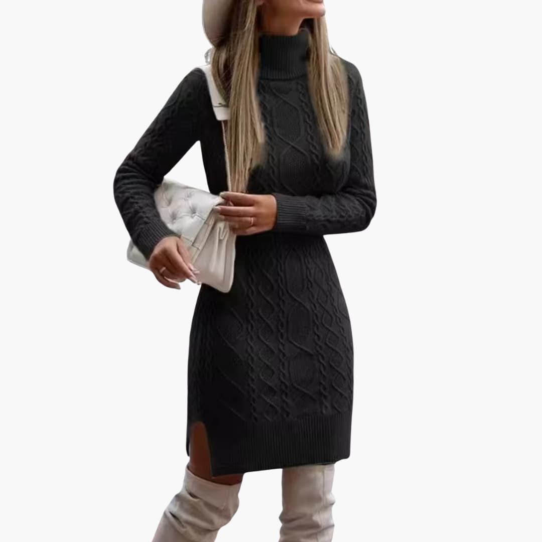 Damen kleid mit Rollkragen und Zopfmuster