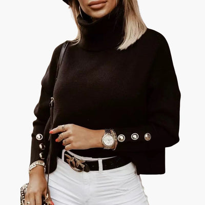 Damen pullover mit Rollkragen und Knopf-Ärmeln