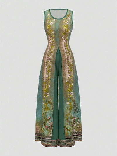 Damen stylisches ärmelloses langes Oberteil- und Hosen-Set | Moderne