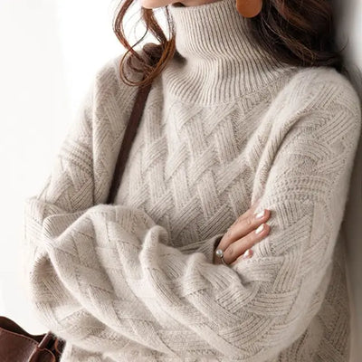 Rollkragenstrickpullover mit Puffärmeln für Frauen
