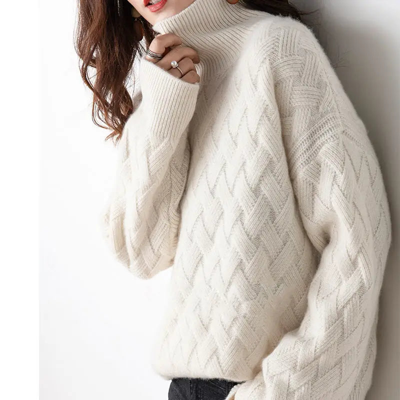 Gewebter Rollkragenpullover aus Zopfmuster für Damen