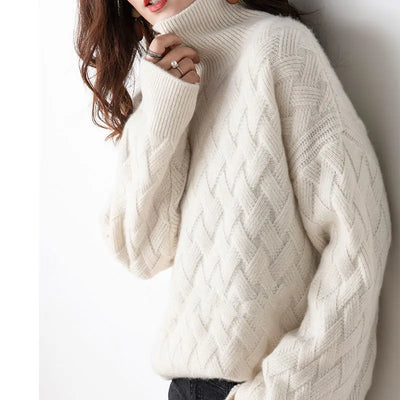 Gewebter Rollkragenpullover aus Zopfmuster für Damen