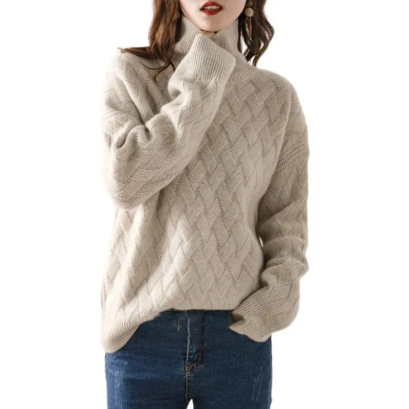 Gewebter Rollkragenpullover aus Zopfmuster für Damen