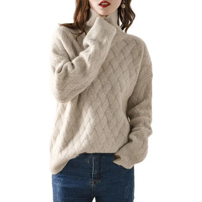 Gewebter Rollkragenpullover aus Zopfmuster für Damen