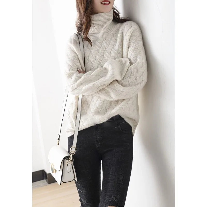 Gewebter Rollkragenpullover aus Zopfmuster für Damen