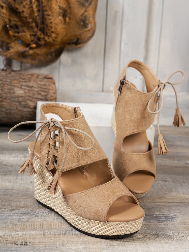 Keilsandalette mit Bastsohle | Fransen & Reißverschluss | Sommerlich & Komfortabel