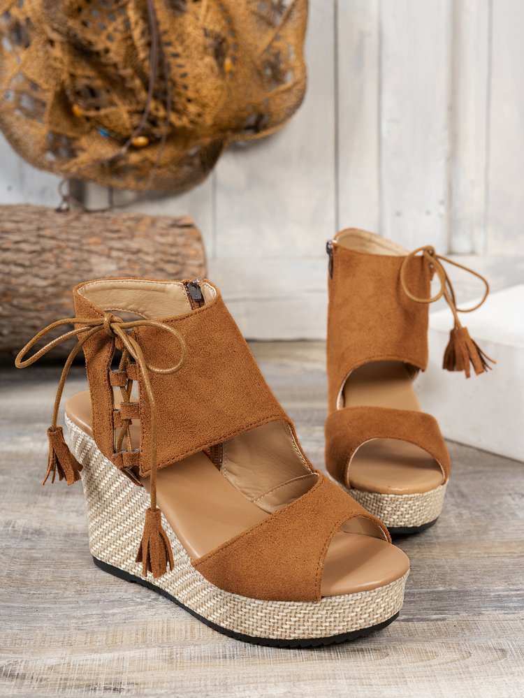 Keilsandalette mit Bastsohle | Fransen & Reißverschluss | Sommerlich & Komfortabel