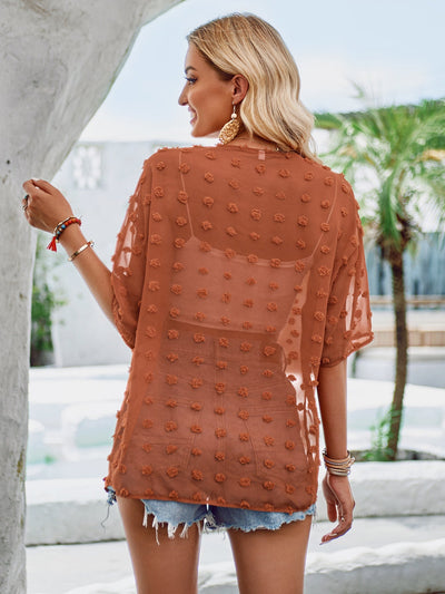 Transparente Strandbluse | Punktstruktur | Luftig & Stylisch