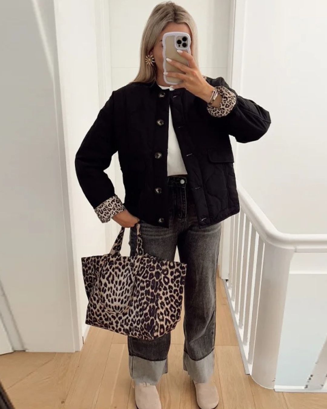Jaerene – Elegante Jacke Mit Leoparden Muster Und Futter