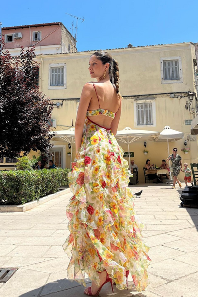 Velora ™ | Chiffon-Maxikleid mit Rosenprint und Schlitz