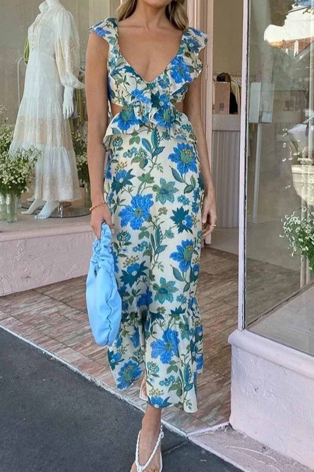 Nayix | Rüschen-Maxikleid Mit Cut-Outs
