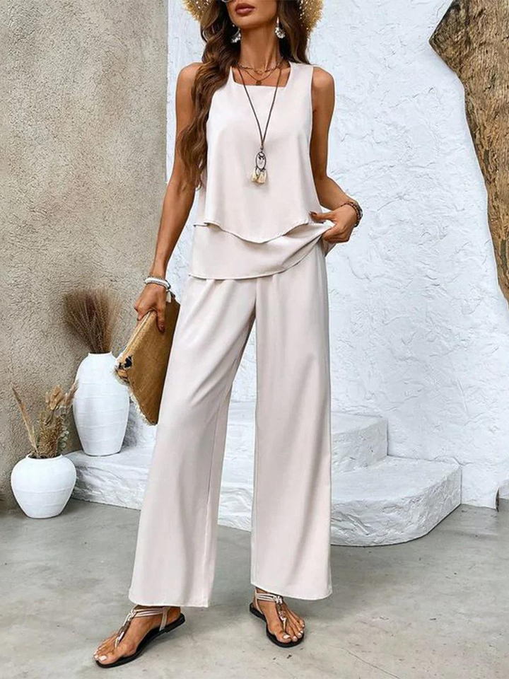 Zweiteiler für Damen – Leichte Palazzohose und Oberteil für den Sommer