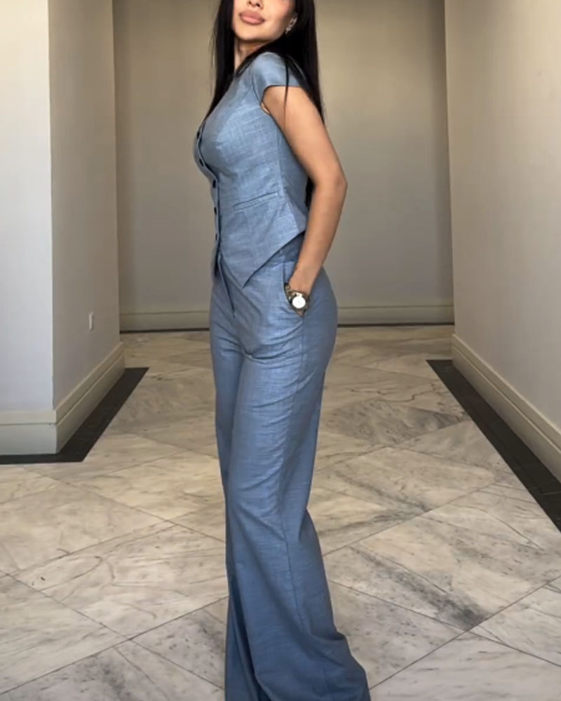 Sommer Hosenanzug für Damen – Leichte Weste mit Marlenehose