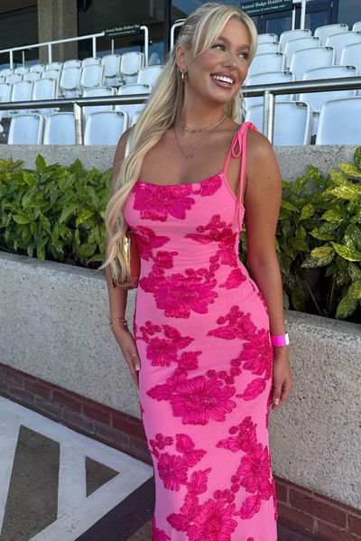 Xavina™ | Rosa Kleid mit Blumenmuster und Knotenträgern