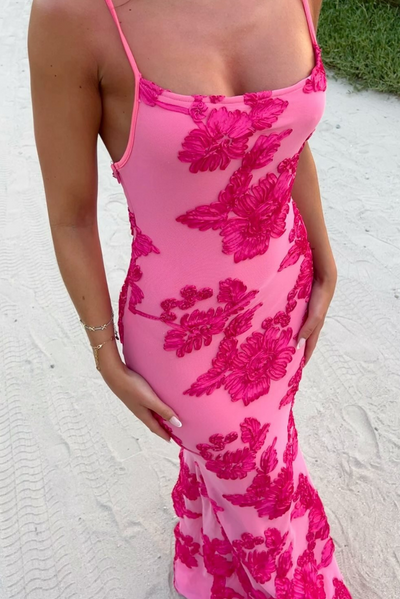 Xavina™ | Rosa Kleid mit Blumenmuster und Knotenträgern