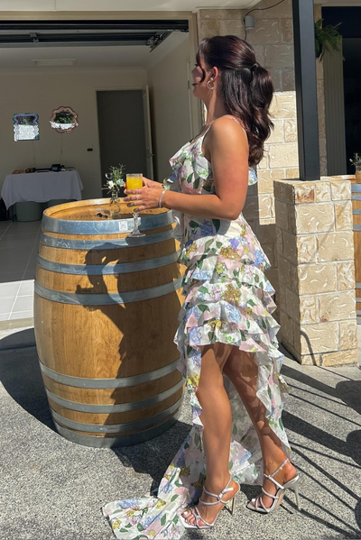 Arlina ™ | Weißes Rüschenkleid mit Blattmuster