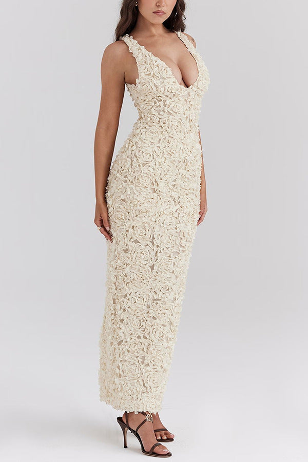 Lyra - Rückenfreies Maxikleid mit Blumenmuster